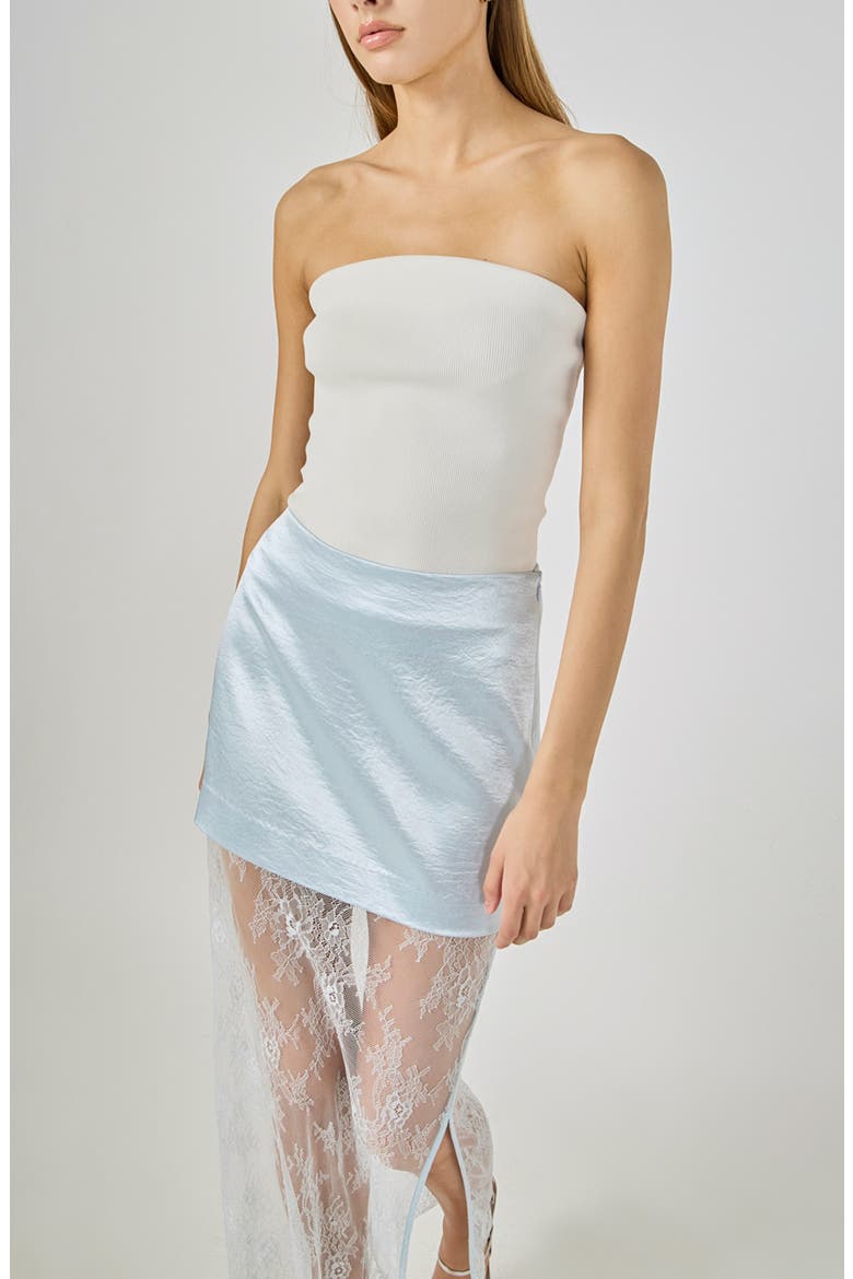 Satin & Lace Maxi Skirt, Alternate, color, BABY BLUE