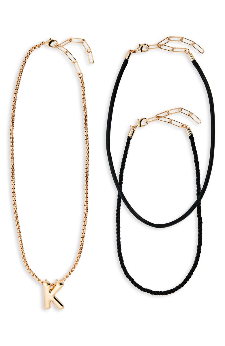 Open Edit Set of 3 Interchangeable Initial Pendant Necklaces, Alternate, color, K- Black- Gold