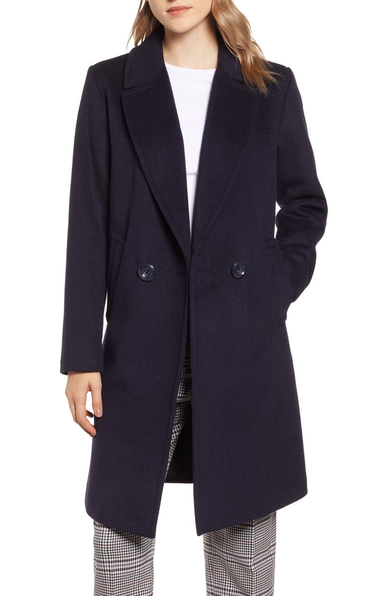 RACHEL Rachel Roy Double Breasted Wool Blend Coat, Main, color, 
