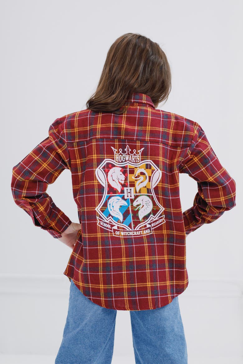 Flannel Button-Down Shirt, Alternate, color, Maroon Gold Plaid
