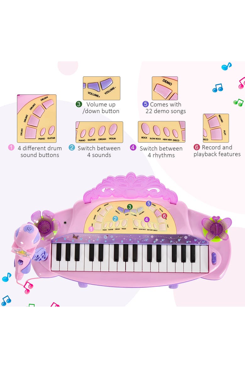 32-Key Kids Electronic Piano (Princess), Stool, MP3, Record, Microphone, Alternate, color, Pink