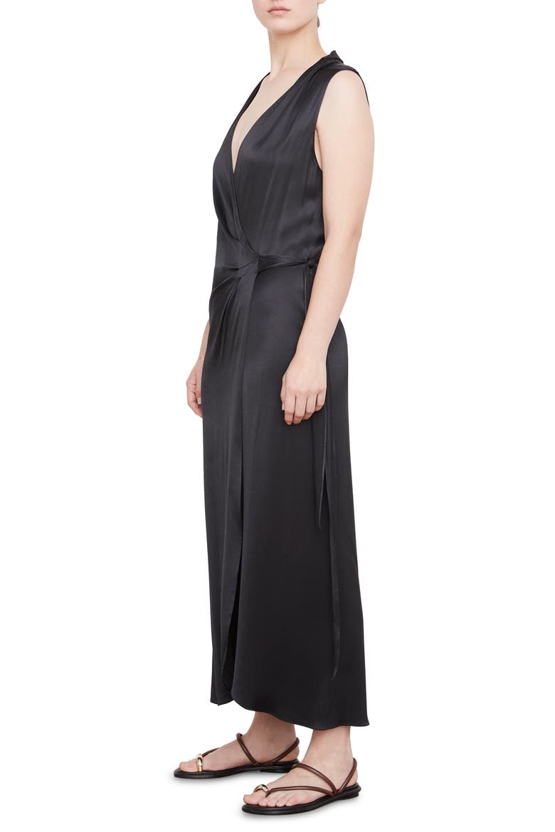 Sleeveless Satin Wrap Dress, Alternate, color, BLACK