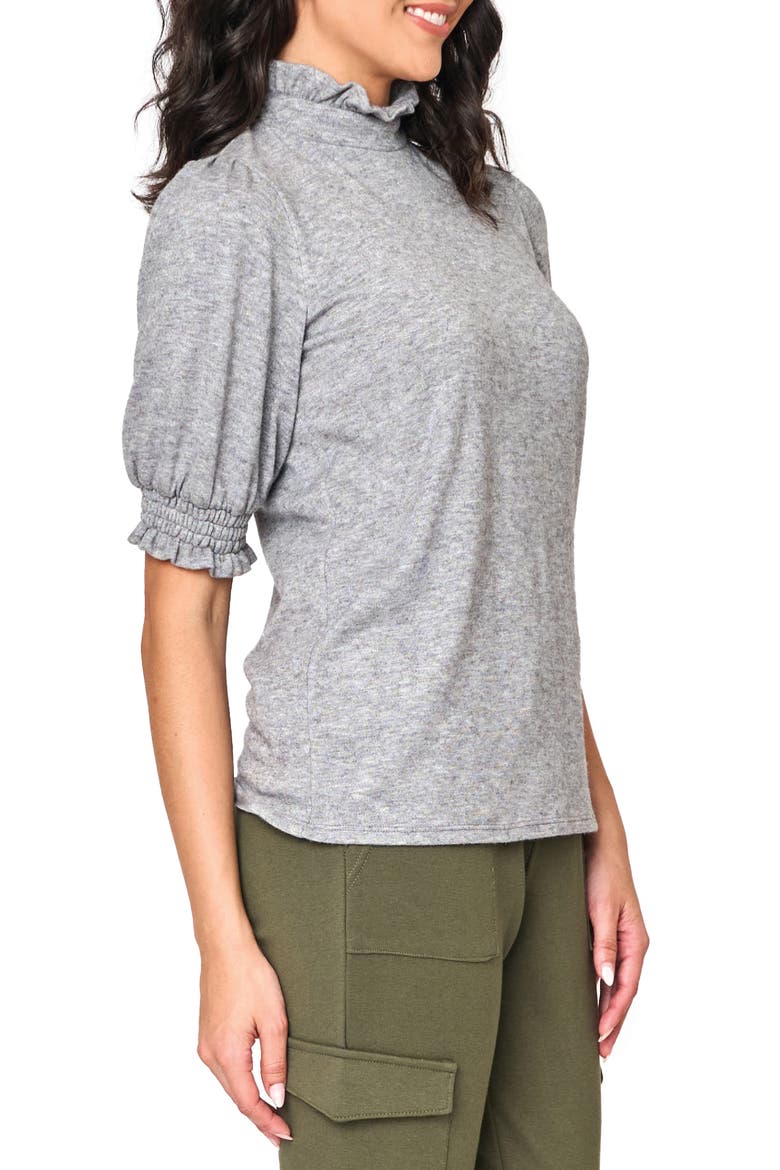 Ruffle Mock Neck Puff Sleeve Sweater, Alternate, color, HEATHER GREY
