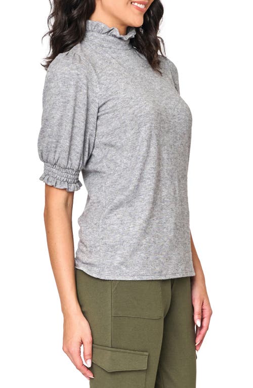 Gibsonlook Ruffle Mock Neck Puff Sleeve Sweater In Heather Grey