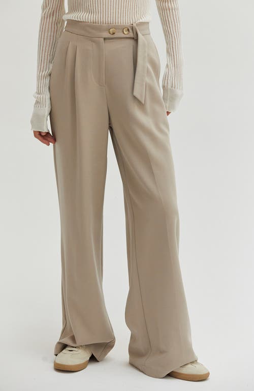 Crescent Gabardine Belted Wide Leg Trousers In Stone