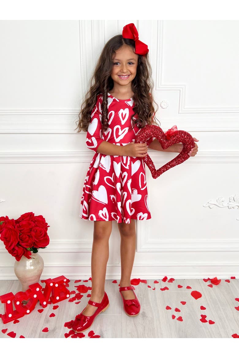 Radiant Heart Twirly Long Sleeve Skater Dress, Alternate, color, Red