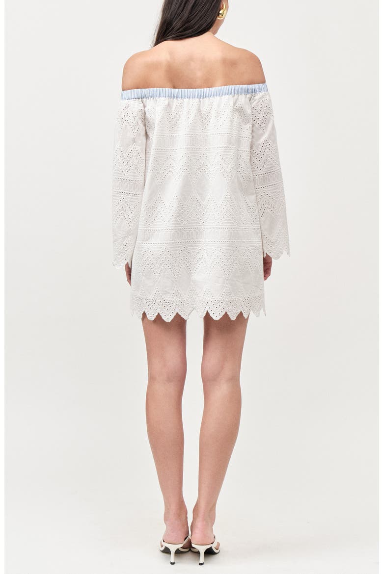 Lisa Off the Shoulder Long Sleeve Cotton Eyelet Minidress, Alternate, color, WHITE EMBROIDERY