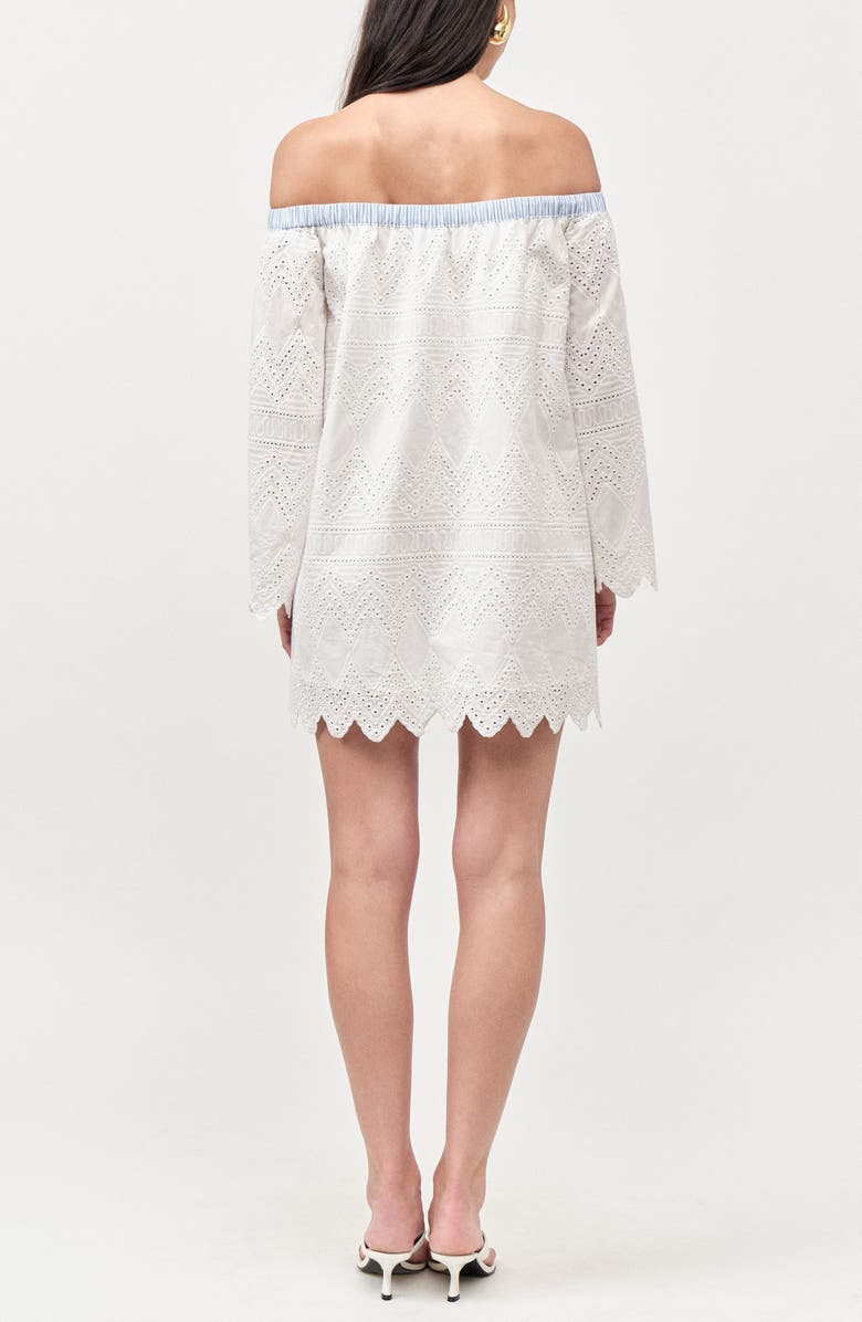 MAUDE CLUB Lisa Off the Shoulder Long Sleeve Cotton Eyelet Minidress, Alternate, color, White Embroidery