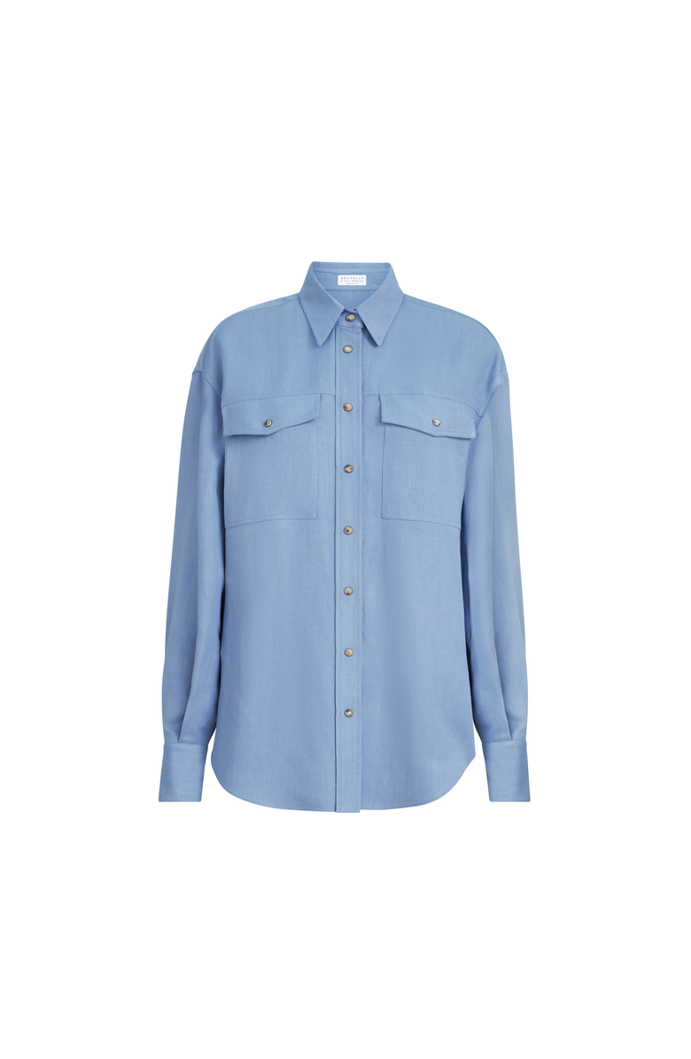 Brunello Cucinelli Fluid twill shirt, Alternate, color, Azure