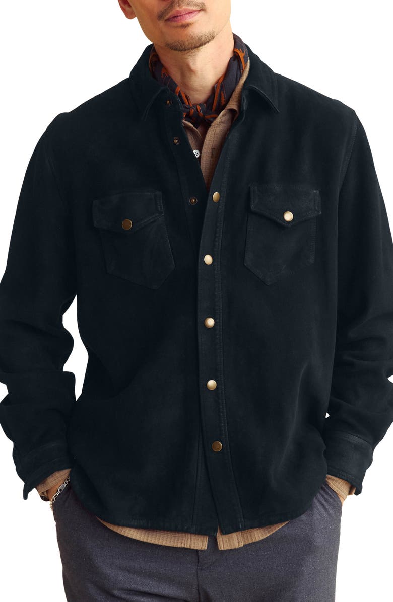 Billy Reid Savoy Waxed Suede Shirt Jacket, Main, color, Navy