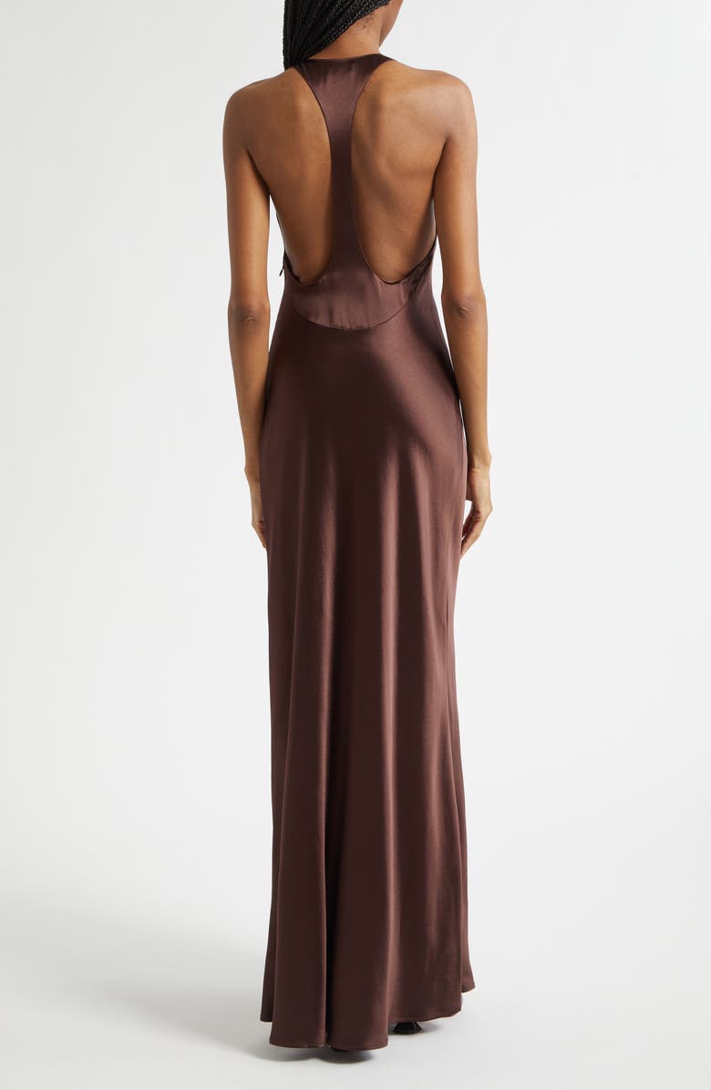 STAUD Juanita Racerback Satin Gown, Alternate, color, Earth