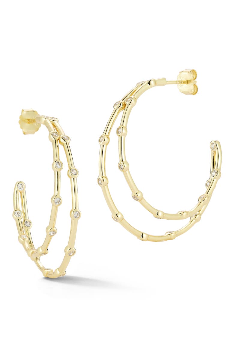 Cubic Zirconia Double Hoop Earrings, Main, color, GOLD