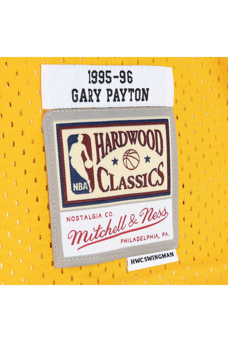 Men's Mitchell & Ness Gary Payton Green/Gold Seattle SuperSonics Hardwood Classics 1995/96 Split Swingman Jersey, Alternate, color, Green