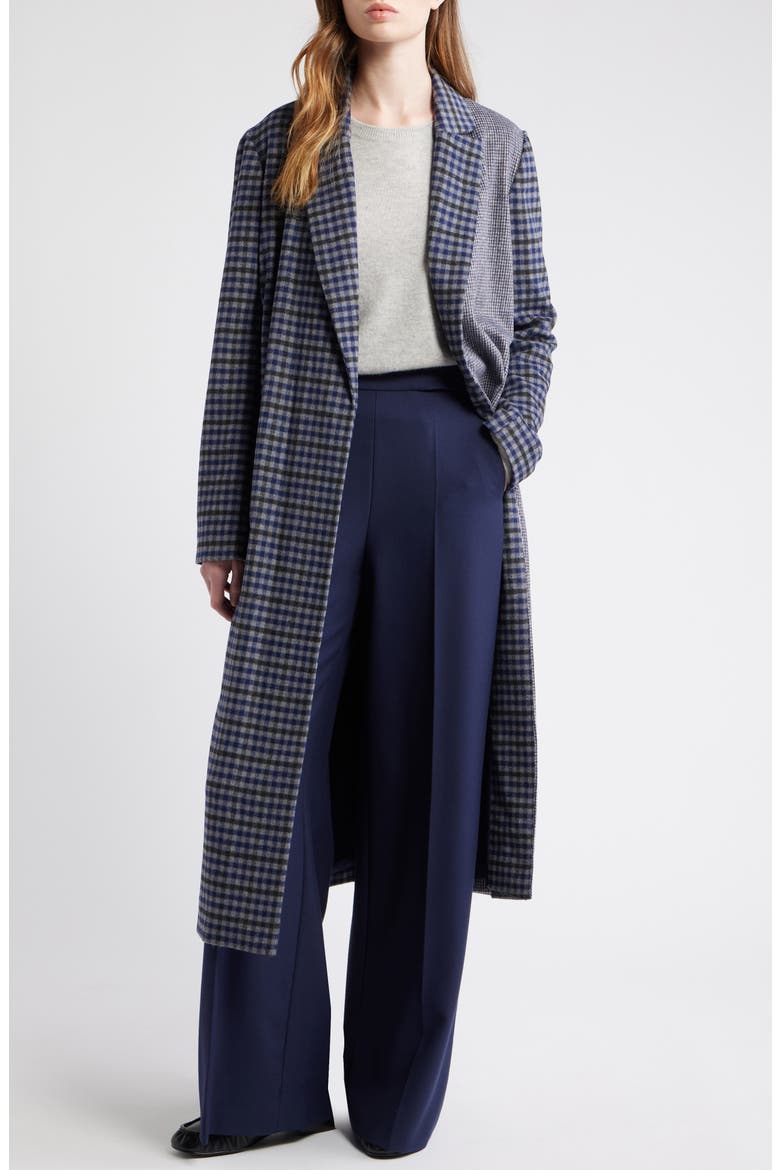 Maggie Blockcheck Wool Blend Wrap Coat, Alternate, color, NAVY CHECK