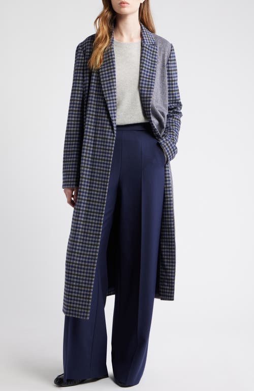 Dra Maggie Blockcheck Wool Blend Wrap Coat In Blue