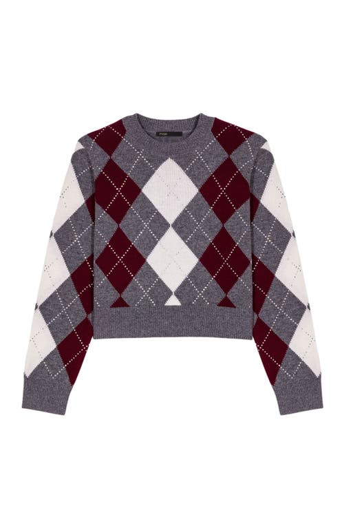 Maje Cropped Argyle Sweater In Black