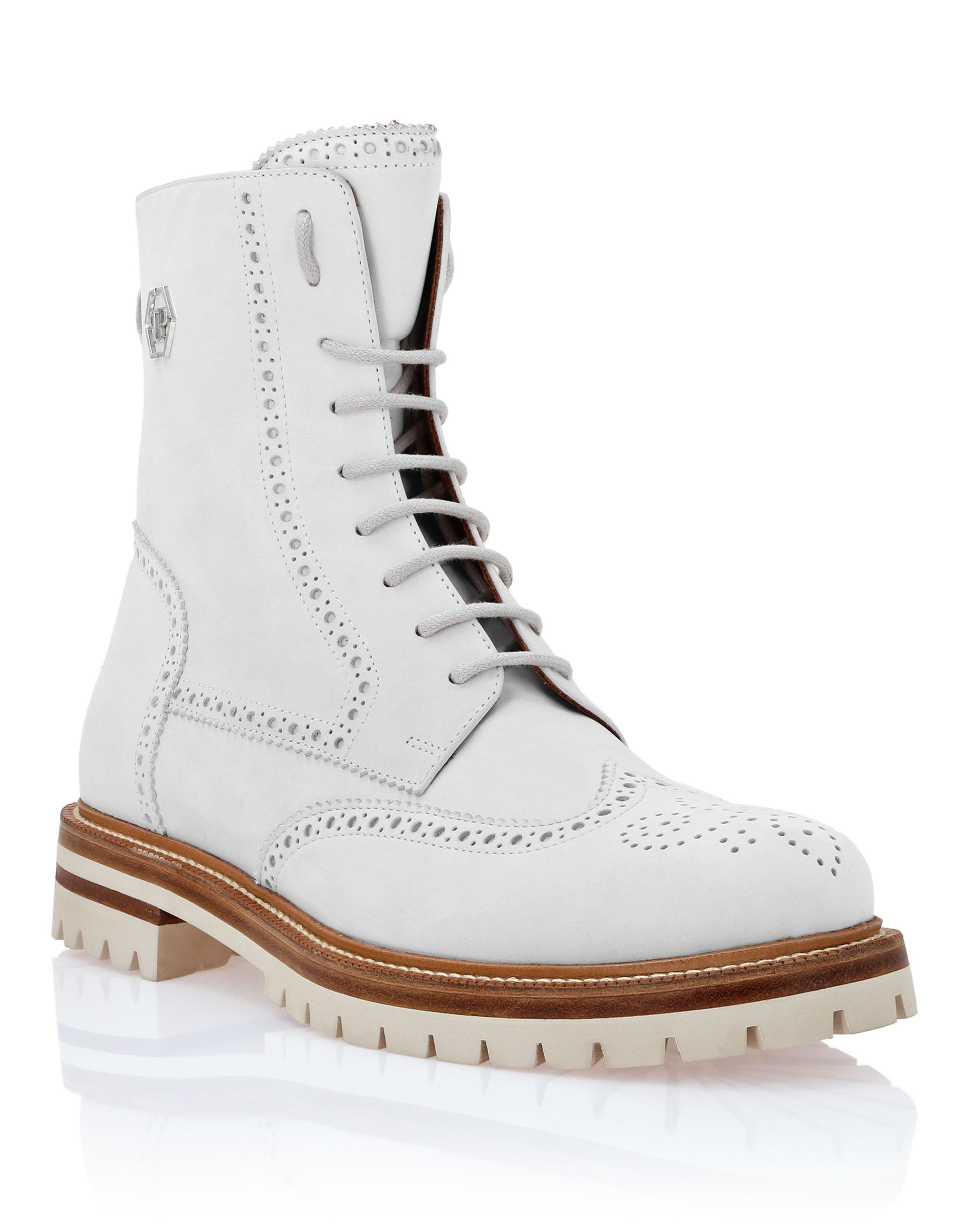 PHILIPP PLEIN Nubuck Boots Mid Flat Hexagon Men, Main, color, White