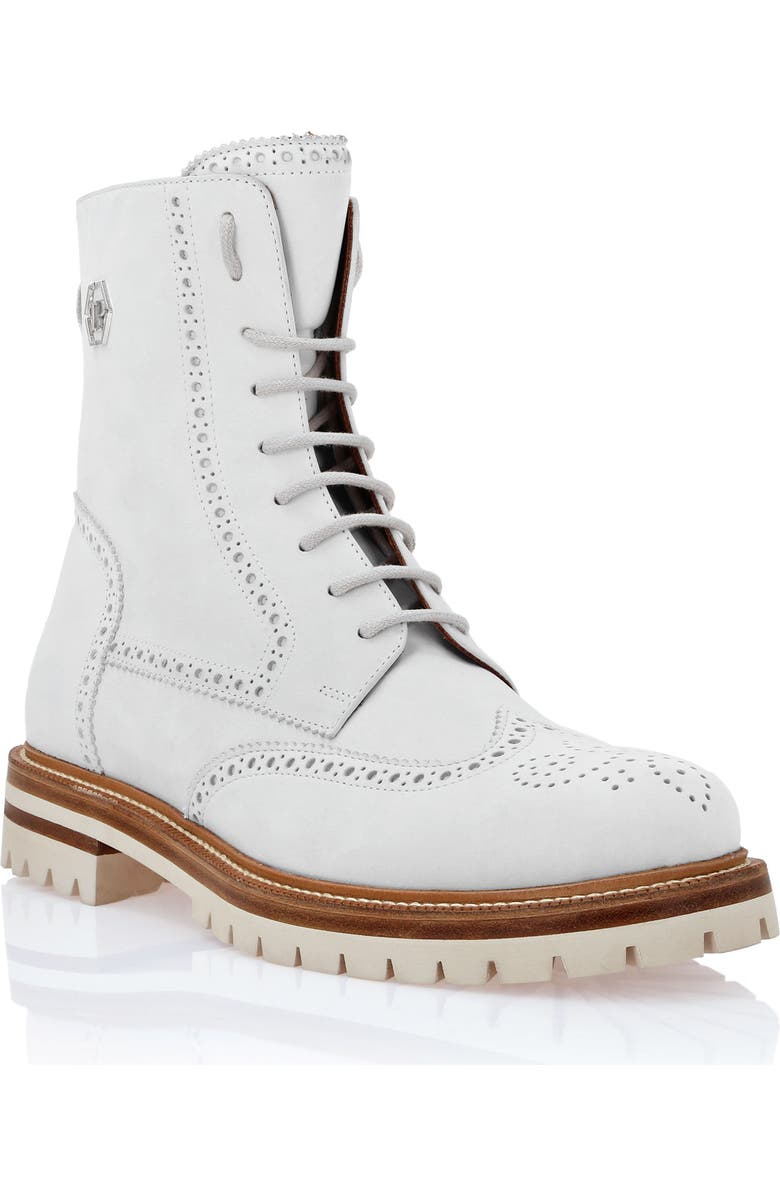 PHILIPP PLEIN Nubuck Boots Mid Flat Hexagon Men, Main, color, White