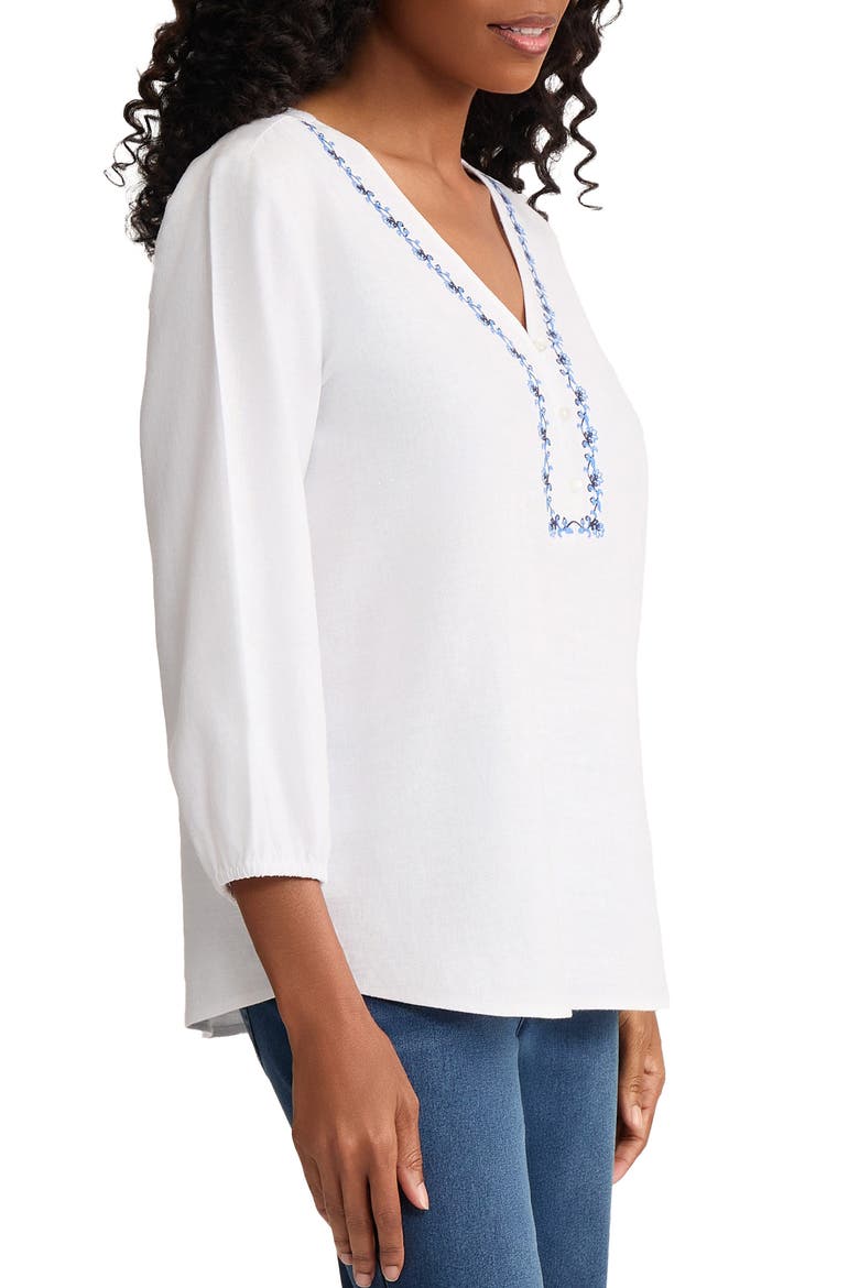 Embroidered Popover Top, Alternate, color, NATURAL WHITE/BLUE HORIZON MLT