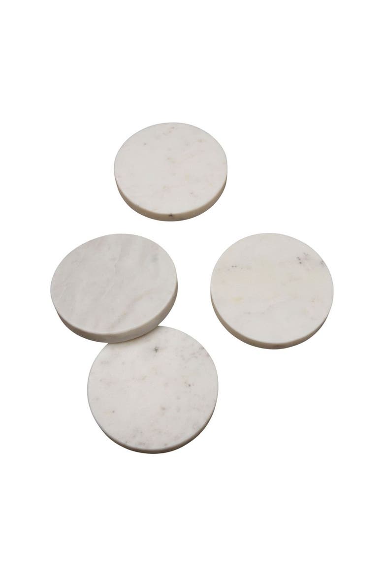 White Marble Round Coasters - Set of 4, Main, color, White