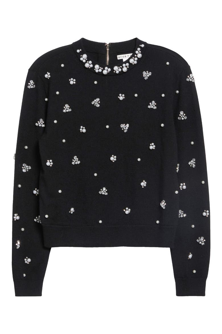 Carolee Embellished Wool Blend Sweater, Alternate, color, BLACK