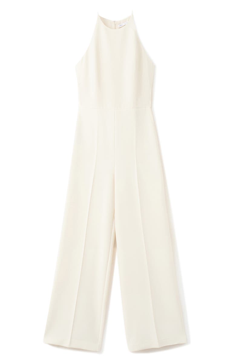 MANGO Halter Neck Wide Leg Jumpsuit, Alternate, color, Ecru