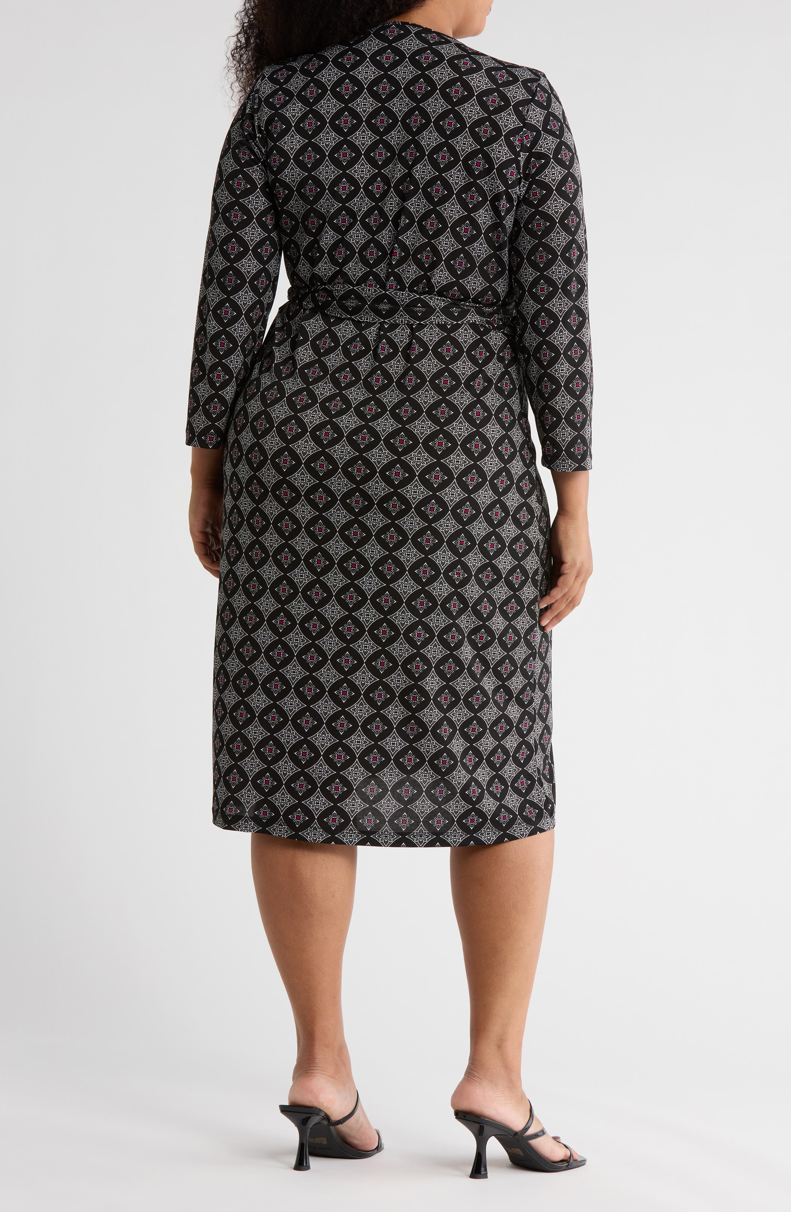 Geometric Long Sleeve Jersey Wrap Dress - image 2