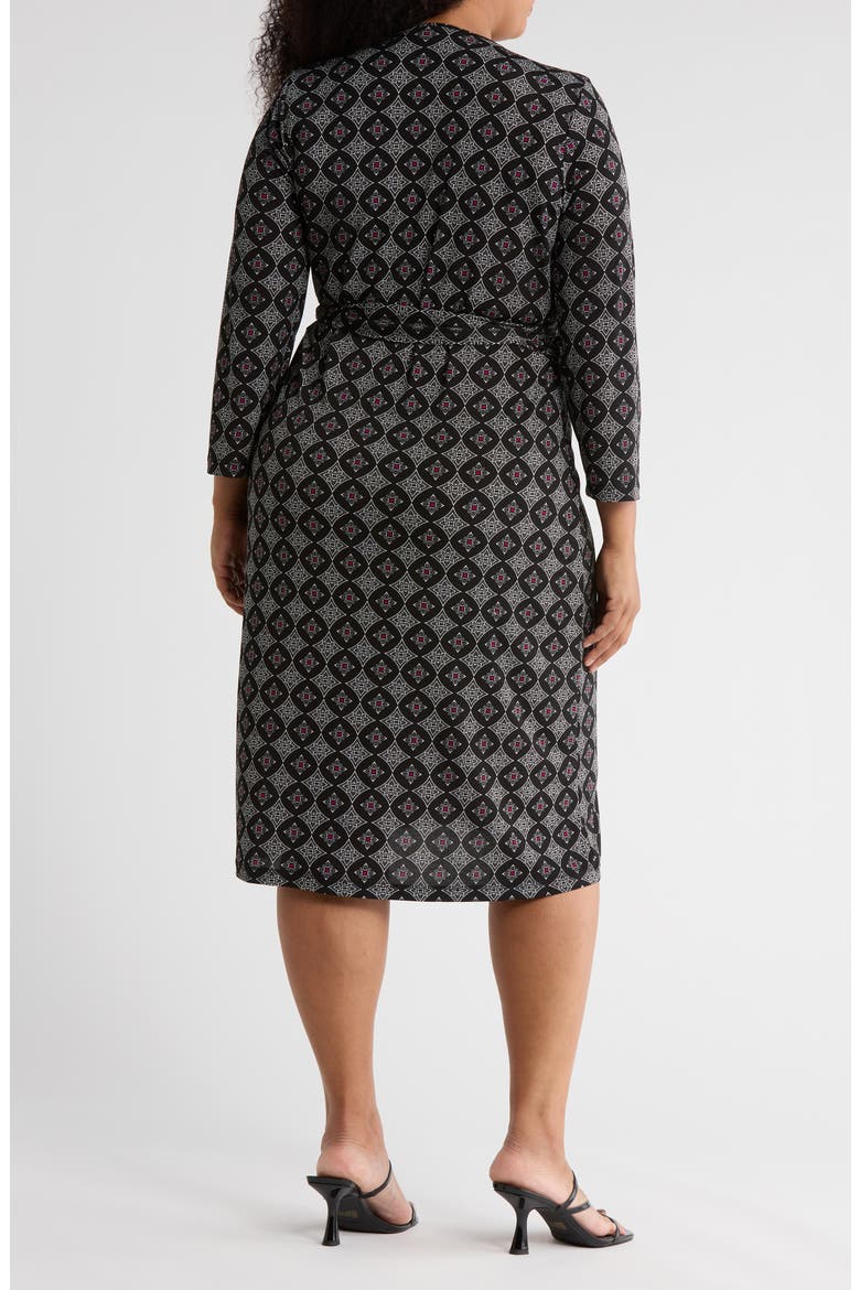 Geometric Long Sleeve Jersey Wrap Dress, Alternate, color, BLACK
