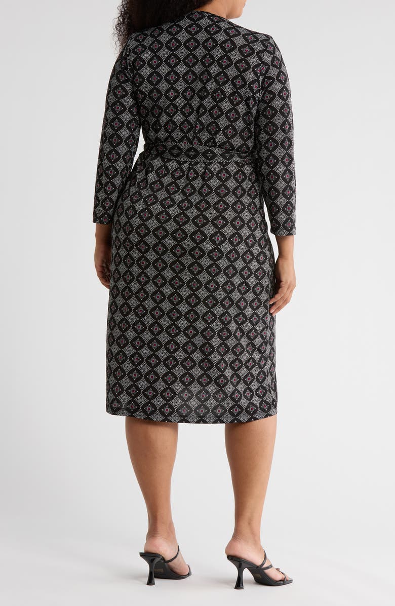 Renee C Geometric Long Sleeve Jersey Wrap Dress, Alternate, color, Black