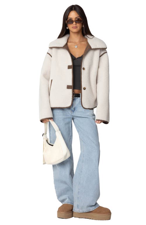 Shop Edikted Frost Oversize Faux Shearling Jacket In Beige