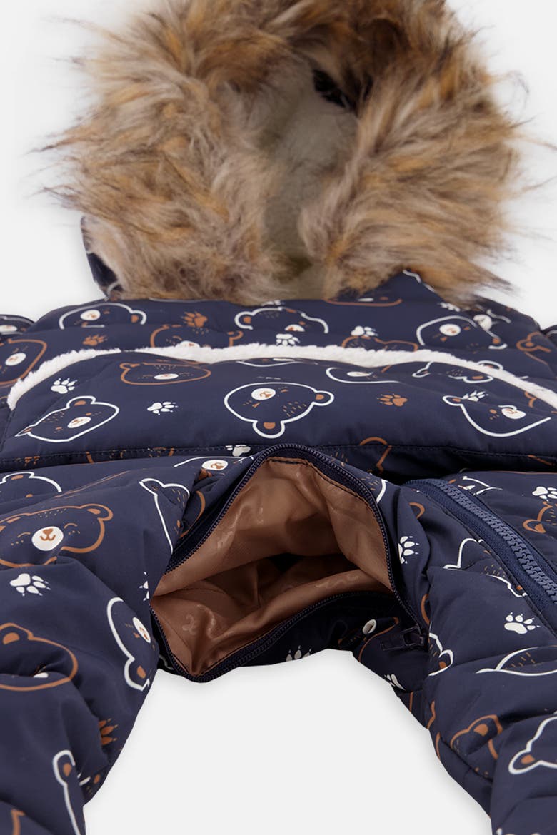 Teddy Bears Snug Car Seat Fleece Neckwarmer One Piece Snowsuit, Alternate, color, Blue Printed Teddy Bears