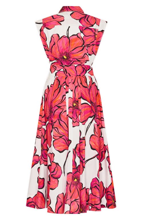 Milly Jules Windflower Stretch Cotton Midi Shirtdress In Coral Multi