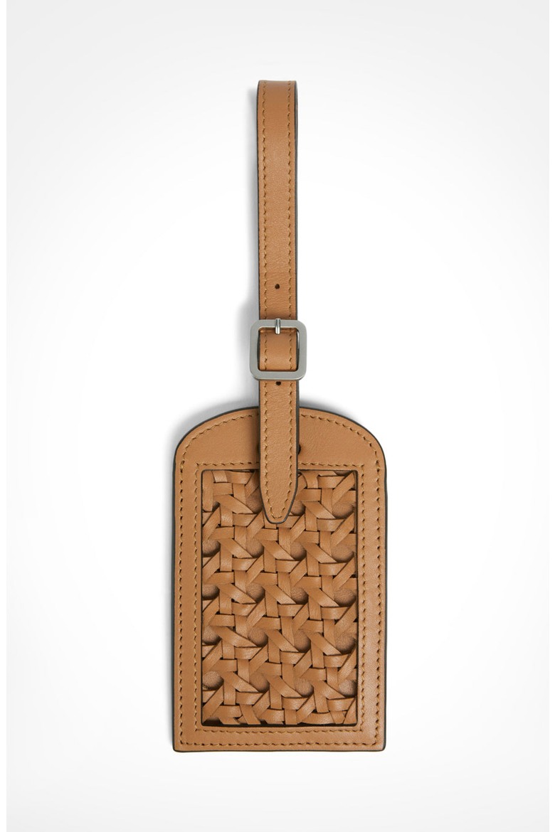 Paglia di Vienna Weave Calfskin Luggage Tag, Main, color, Walnut