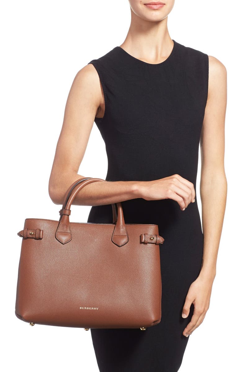 Burberry Medium Banner House Check Leather Tote, Alternate, color,