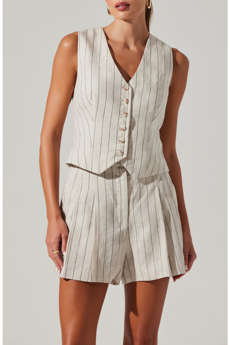 Kaiko Pinstripe Linen Vest, Main, color, NATURAL BLACK STRIPE