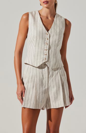 Astr The Label Kaiko Pinstripe Linen Vest In Black
