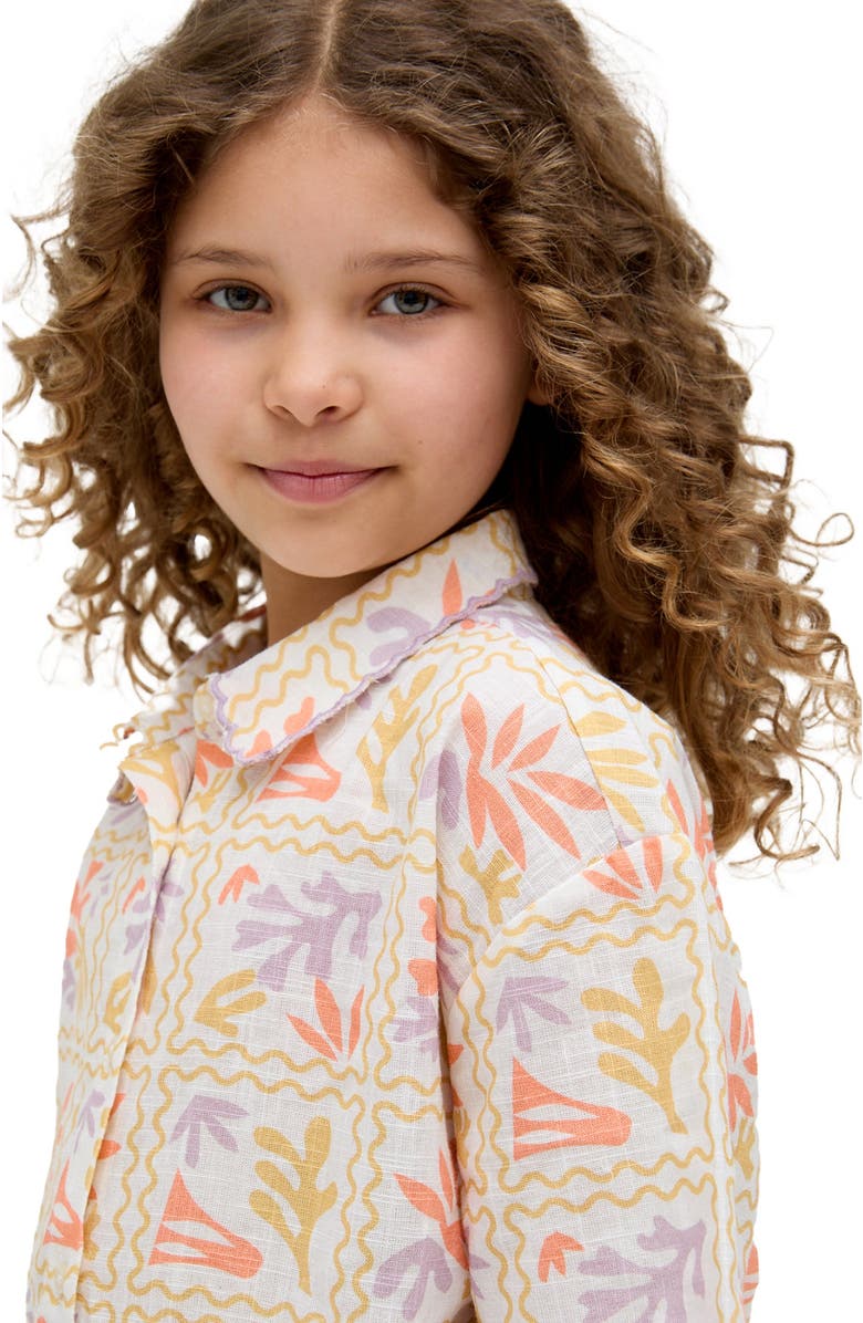 Raffya Kids Gilly Scalloped Edge Matisse Print Shirt, Alternate, color, Ivory