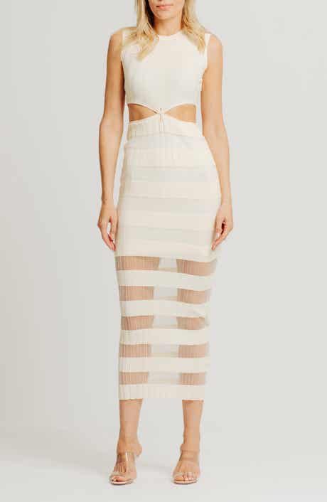 Elle Twist Front Sheer Panel Midi Dress