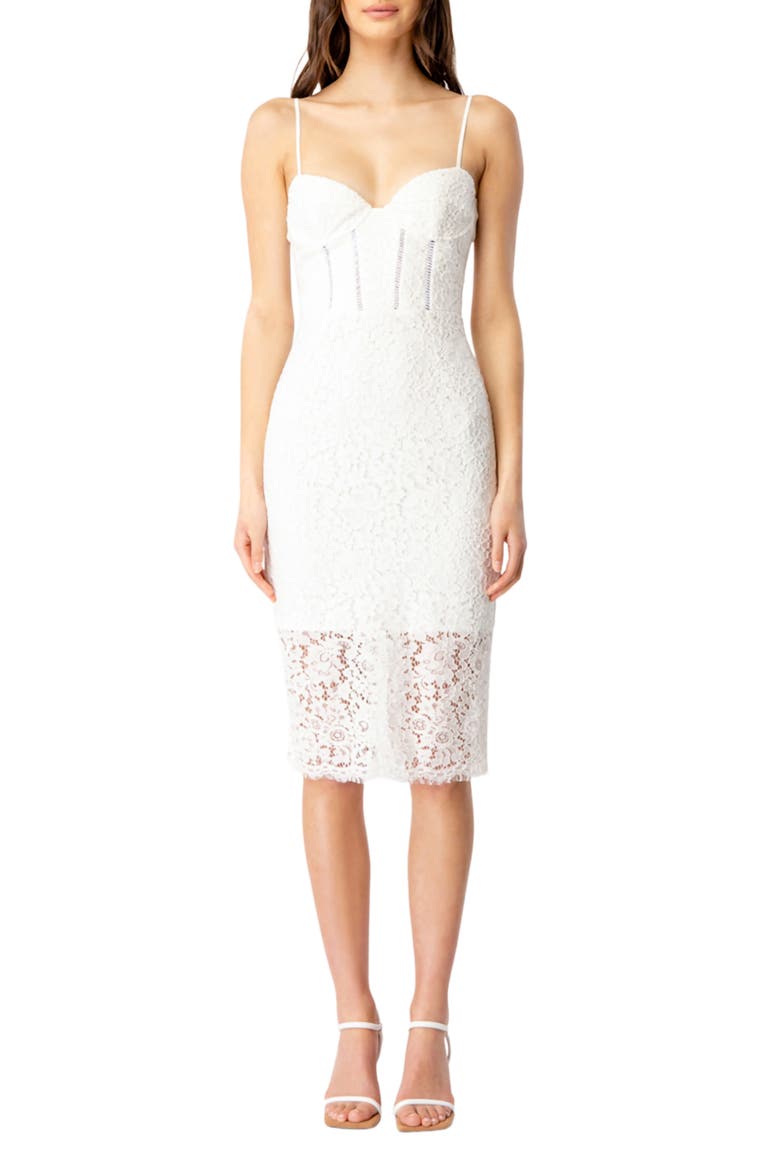 Brielle Embroidered Lace Cotton Blend Midi Dress, Main, color, IVORY