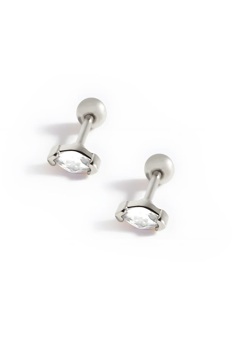 Marquis Gemstone Sleeper Stud Earrings, Main, color, Silver / Clear