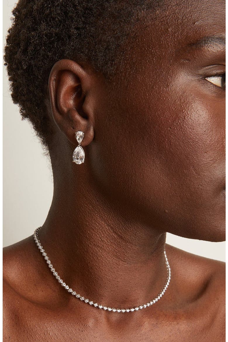 Lab Grown Sapphire Pear Drop Earrings, Alternate, color, White Vermeil