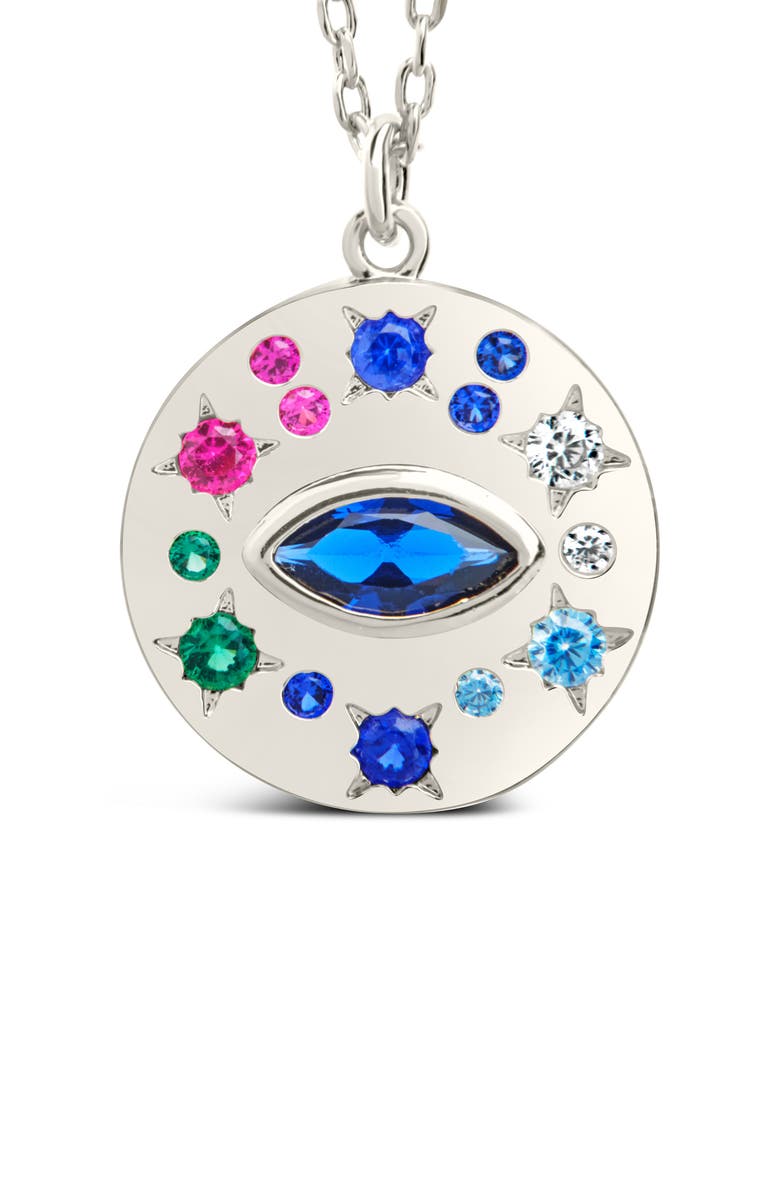 Sterling Forever Cubic Zirconia Evil Eye Protection Pendant Necklace, Alternate, color, Silver