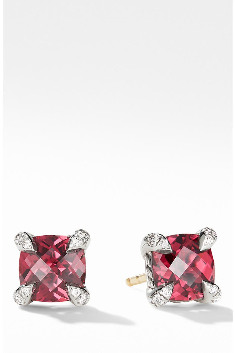 Chatelaine® Stud Earrings with Rhodolite Garnet & Diamonds, Main, color, RHODALITE GARNET