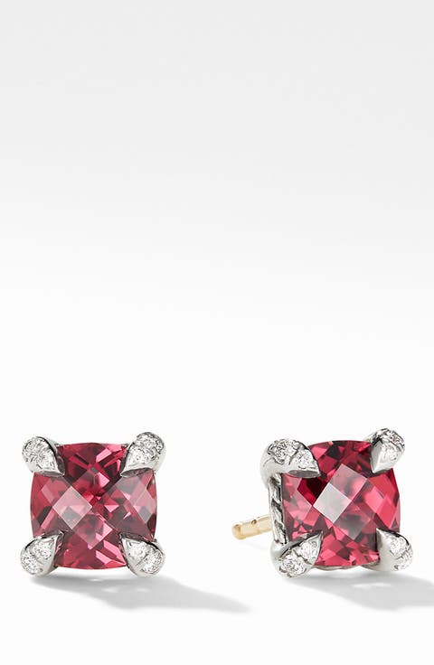 Chatelaine® Stud Earrings with Rhodolite Garnet & Diamonds