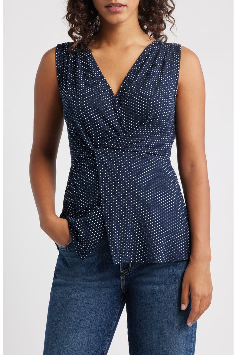 Twist Front Sleeveless Top, Main, color, NAVY / WHITE