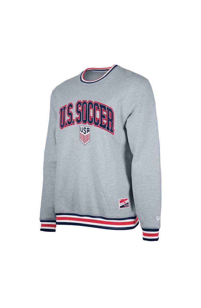 5TH AND OCEAN BY NEW ERA Men's 5th & Ocean by New Era Gray USMNT Throwback Fleece Crewneck Pullover Sweatshirt, Alternate, color,