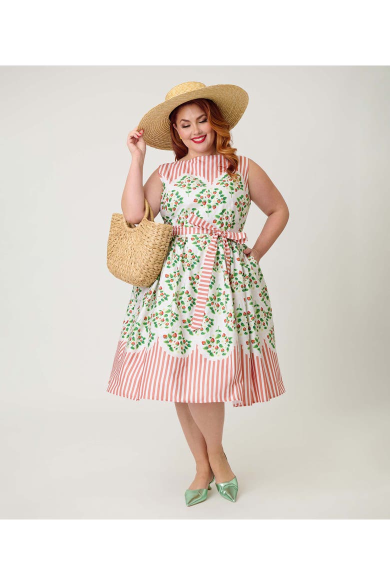 Plus Size Sleeveless Belted Swing Dress, Alternate, color, Pink Stripe W/ Strawberries