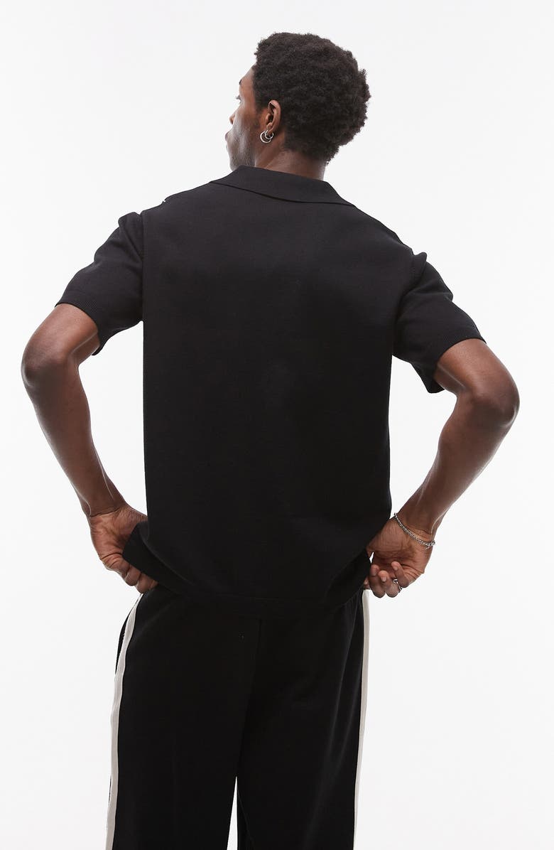 Topman Floral Embroidered Knit Camp Shirt, Alternate, color, Black