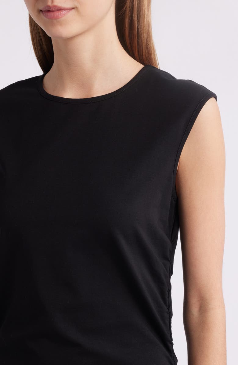 Ruched Sleeveless Stretch Cotton Midi Dress