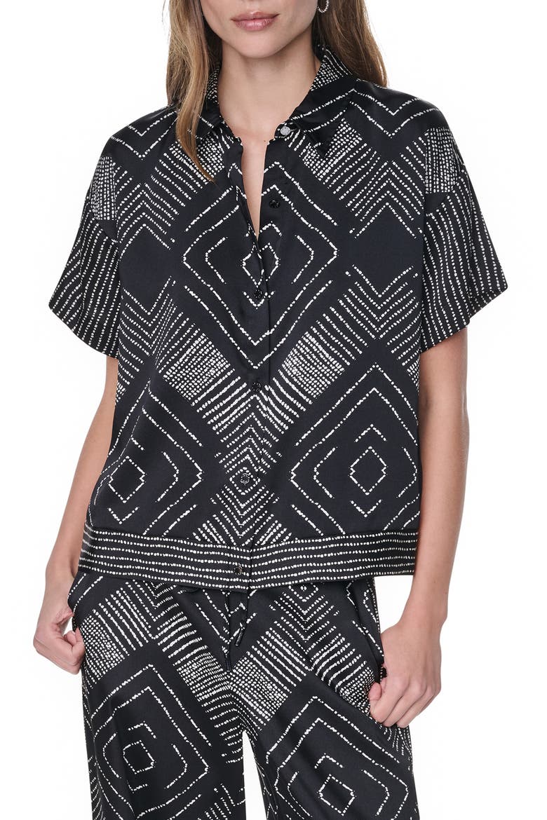 Scarf Print Button Front Shirt, Main, color, GEO DIAMOND POINTELLE